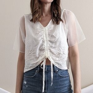 OAK + FORT White Sheer Sleeve Ruched Front Top
